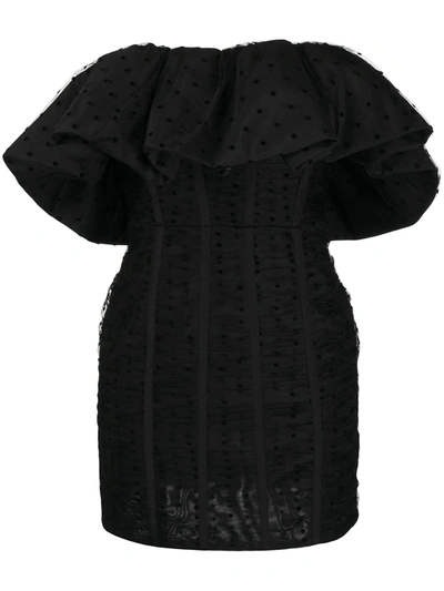 Shop Self-portrait Polka Dot-print Mini Dress In Black