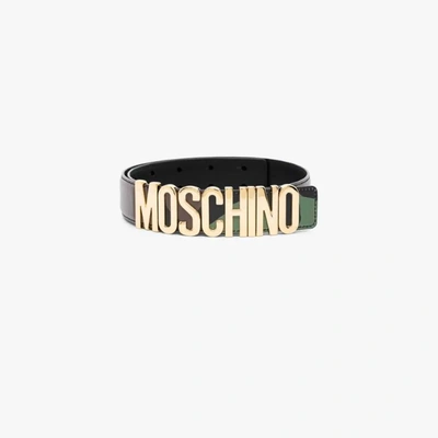 Shop Moschino Camouflage Logo Plaque Belt In Green
