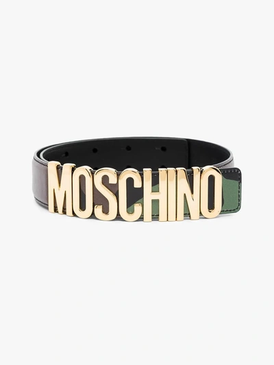 Shop Moschino Camouflage Logo Plaque Belt In Green