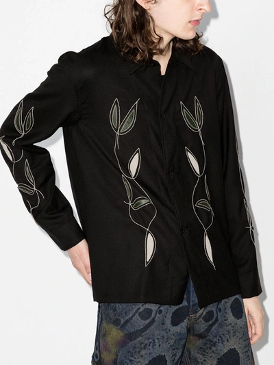 Shop Our Legacy Leaf Embroidered Wool Shirt In Black