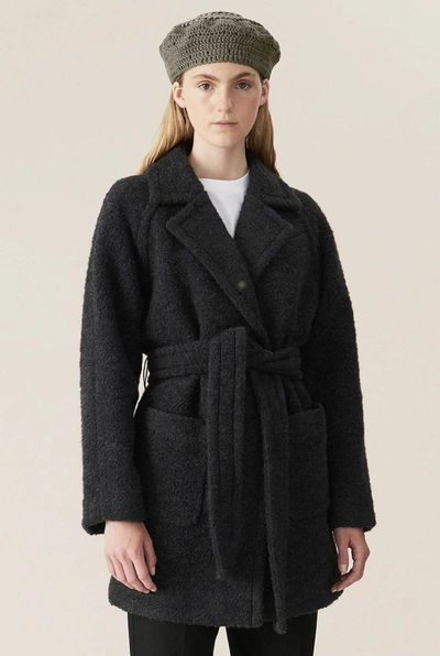 Shop Ganni Boucle Wool Wrap Coat