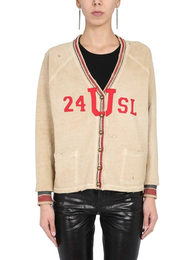 Shop Saint Laurent Cotton Sweat Cardigan In Beige