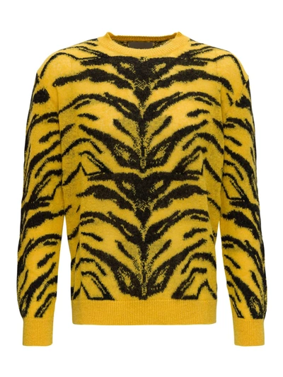 Shop Laneus Tiger Pattern Sweater In Yellow