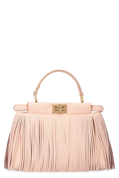 Shop Fendi Peekaboo Icon Fringed Leather Handbag In Pink