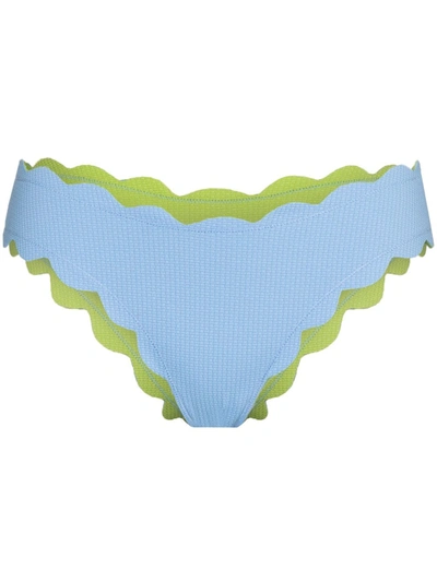 Shop Marysia Two-tone Scalloped Bikini Bottoms In Blue