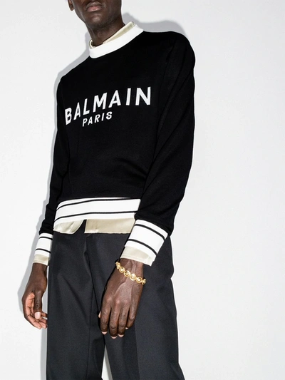 Shop Balmain Logo-intarsia Crew-neck Jumper In Black