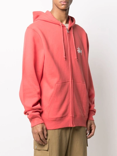 Shop Stussy Graphic-print Zipped Hoodie In Red