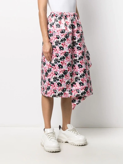 Shop Comme Des Garçons Draped Detail Floral Skirt In Pink