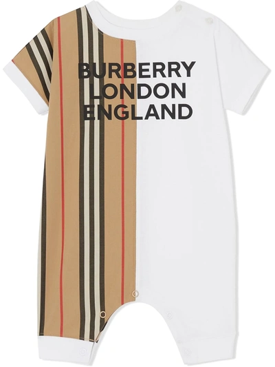 Shop Burberry Icon Stripe Panel Playsuit In White