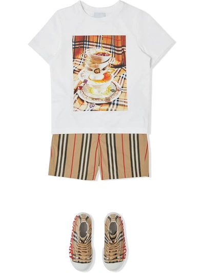 Shop Burberry Teacup-print Cotton T-shirt In White