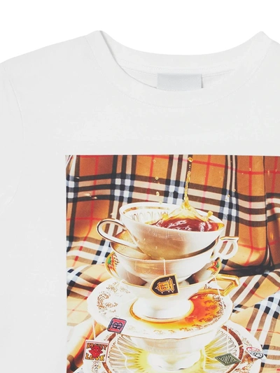 Shop Burberry Teacup-print Cotton T-shirt In White