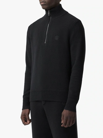 Shop Burberry Embroidered Logo Funnel-neck Jumper In Black