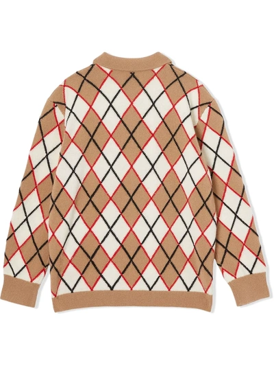 Shop Burberry Argyle Intarsia Knit Polo Shirt In Brown