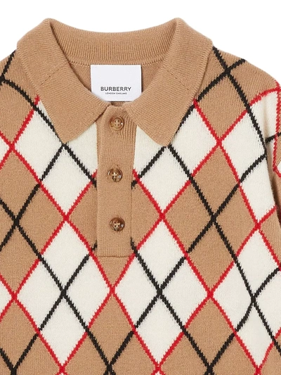Shop Burberry Argyle Intarsia Knit Polo Shirt In Brown