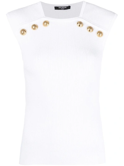 Shop Balmain Button-detail Tank Top In White