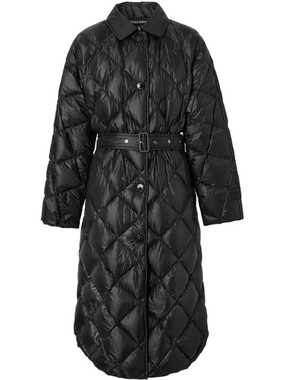 Shop Burberry Logo-appliqué Down-filled Belted Coat In Black