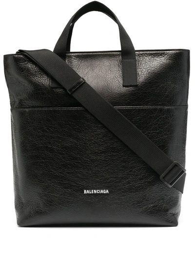 Shop Balenciaga Explorer Leather Tote Bag In Black