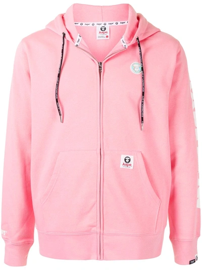 Shop Aape By A Bathing Ape Embroidered Logo Zip-up Hoodie In Pink