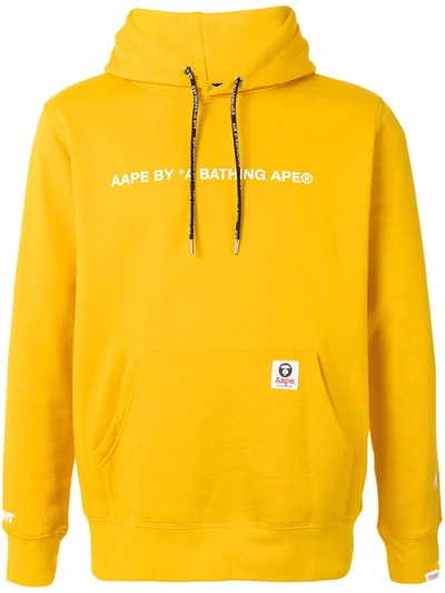 Shop Aape By A Bathing Ape Logo-print Rib-trimmed Hoodie In Yellow