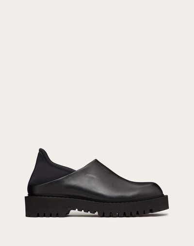 Valentino Garavani Black Leather And Neoprene Slip-on Loafers 
