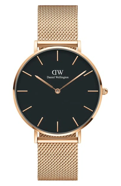 Shop Daniel Wellington Petite Ashfield Mesh Strap Watch, 36mm In Rose Gold/ Black