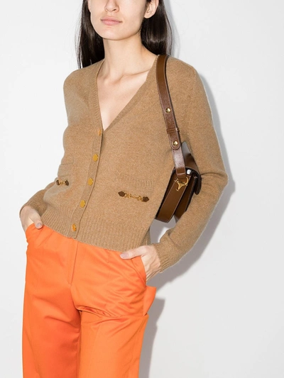 Shop Gucci Brown Horsebit Cashmere Cardigan - Women's - Cashmere/calf Leather In Neutrals