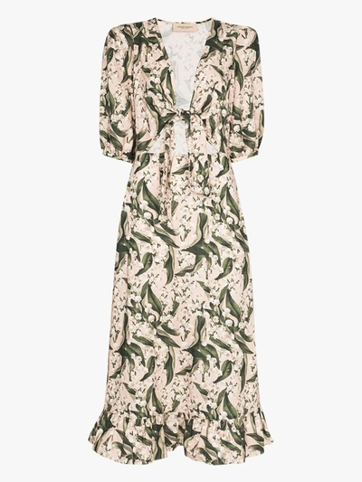 Shop Adriana Degreas Pink Muguet Floral Midi Dress