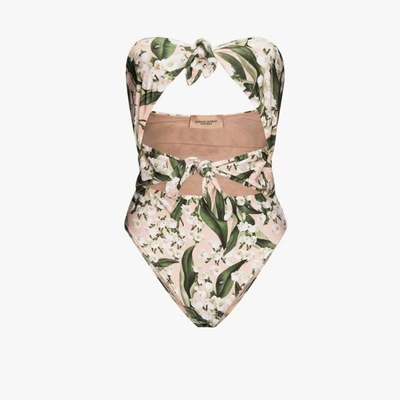 Shop Adriana Degreas Pink Muguet Floral Bandeau Swimsuit