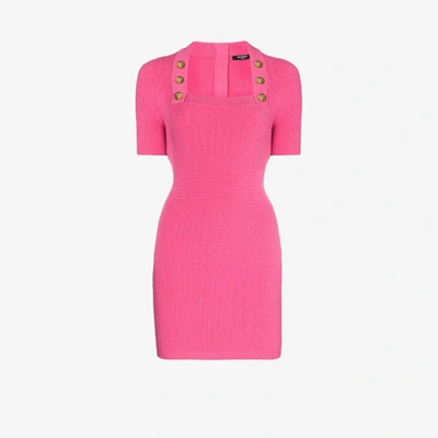 Shop Balmain Button Detail Mini Dress In Pink