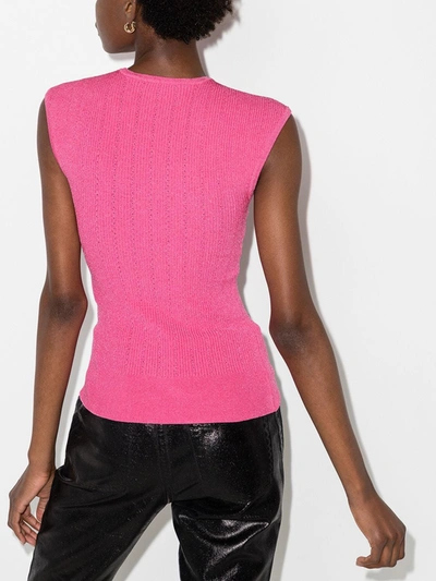 Shop Balmain Geripptes Top In Rosa