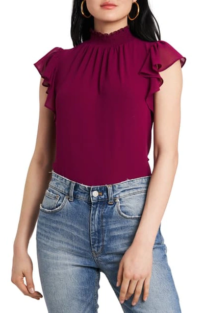 Shop 1.state Flutter Sleeve Smocked Neck Blouse In Plum Fairy
