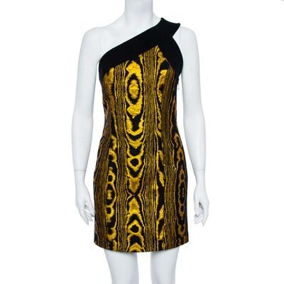 Pre-owned Balmain Black & Gold Jacquard Stripe One Shoulder Mini Dress M