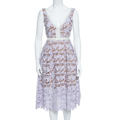 Pre-owned Self-portrait Pale Lilac Guipure Lace Sleeveless Midi Dress S In Purple