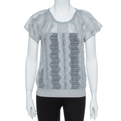 Pre-owned Missoni Metallic Silver Jacquard Knit Raglan Sleeve Top S