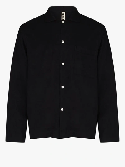 Shop Tekla Flannel Pyjama Shirt In Black
