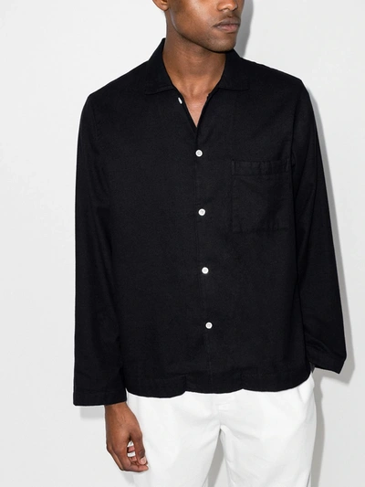 Shop Tekla Flannel Pyjama Shirt In Black