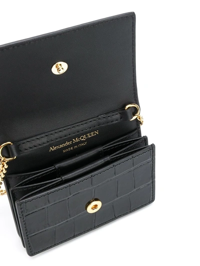 Shop Alexander Mcqueen Leather Credit Card Holder On Chain In Black