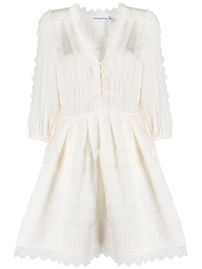 Shop Self-portrait Lace Mini Dress In White