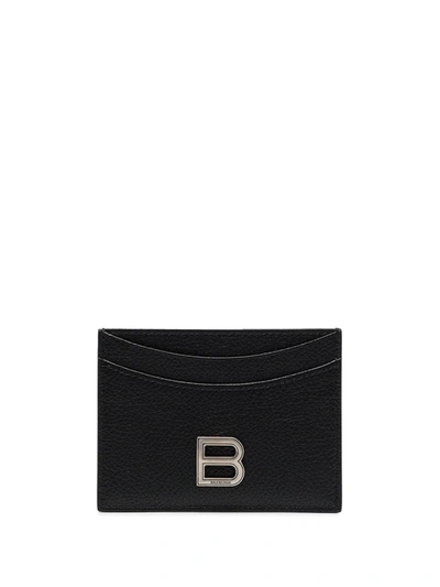 Shop Balenciaga Hourglass Leather Credit Card Holder In Black