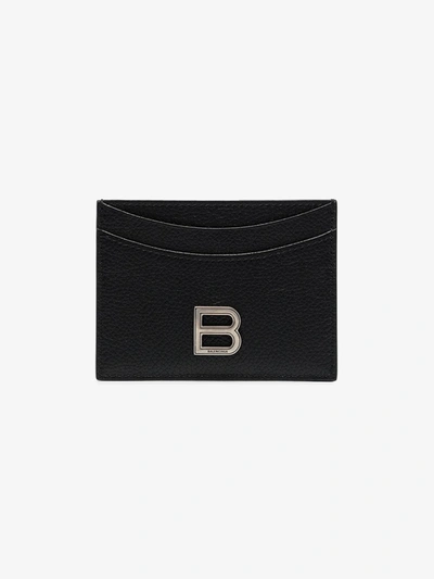 Shop Balenciaga Hourglass Leather Credit Card Holder In Black