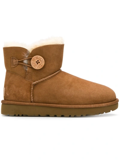 Ugg Mini Bailey Button Ii Genuine Shearling Boot In Beige