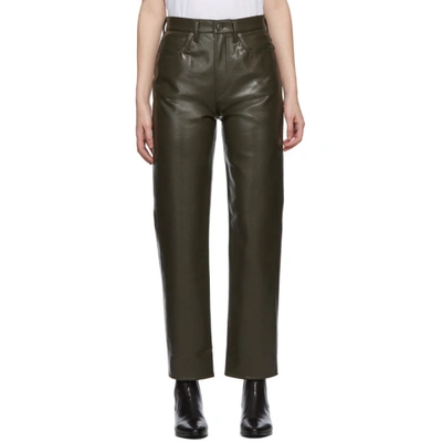 Shop Agolde Khaki Recycled Leather 90's Pinch Pants In Iguana