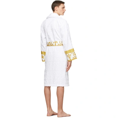 Shop Versace White Barocco Robe In Z4001 White