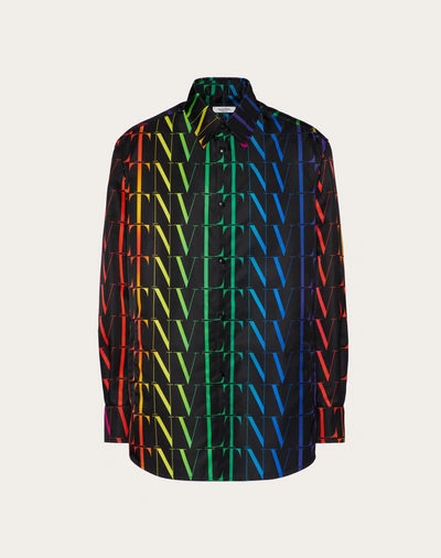 Shop Valentino Uomo Shirt With All-over Vltn Times Multicolor Print In Black/multicolor