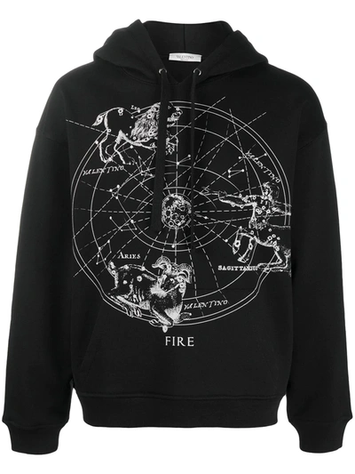 Shop Valentino Zodiac Map Print Hoodie In Black