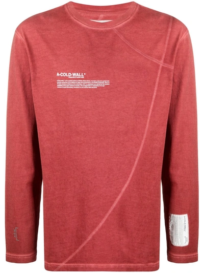 Shop A-cold-wall* Long-sleeve Flatlock Cotton T-shirt In Red