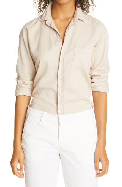 Frank Eileen Barry Color Denim Button Up Shirt In Sand Light Modesens