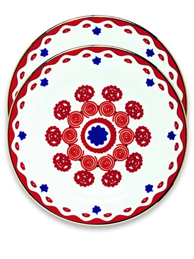 La Doublej X Von Bartha Miki Set Of Two Dessert Plates In White