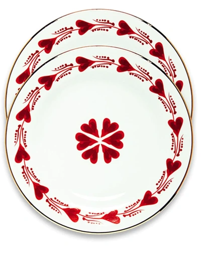 Shop La Doublej Two Hand-painted Dessert Plates Set In White