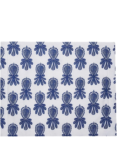 La Doublej Set Of Two Pineapple-print Linen Placemats In Blue